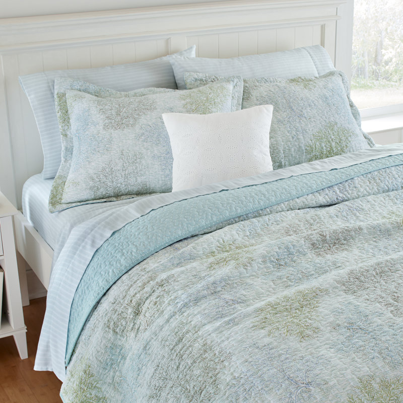 Laura Ashley Saltwater Blue Standard Cotton Reversible Quilt Set